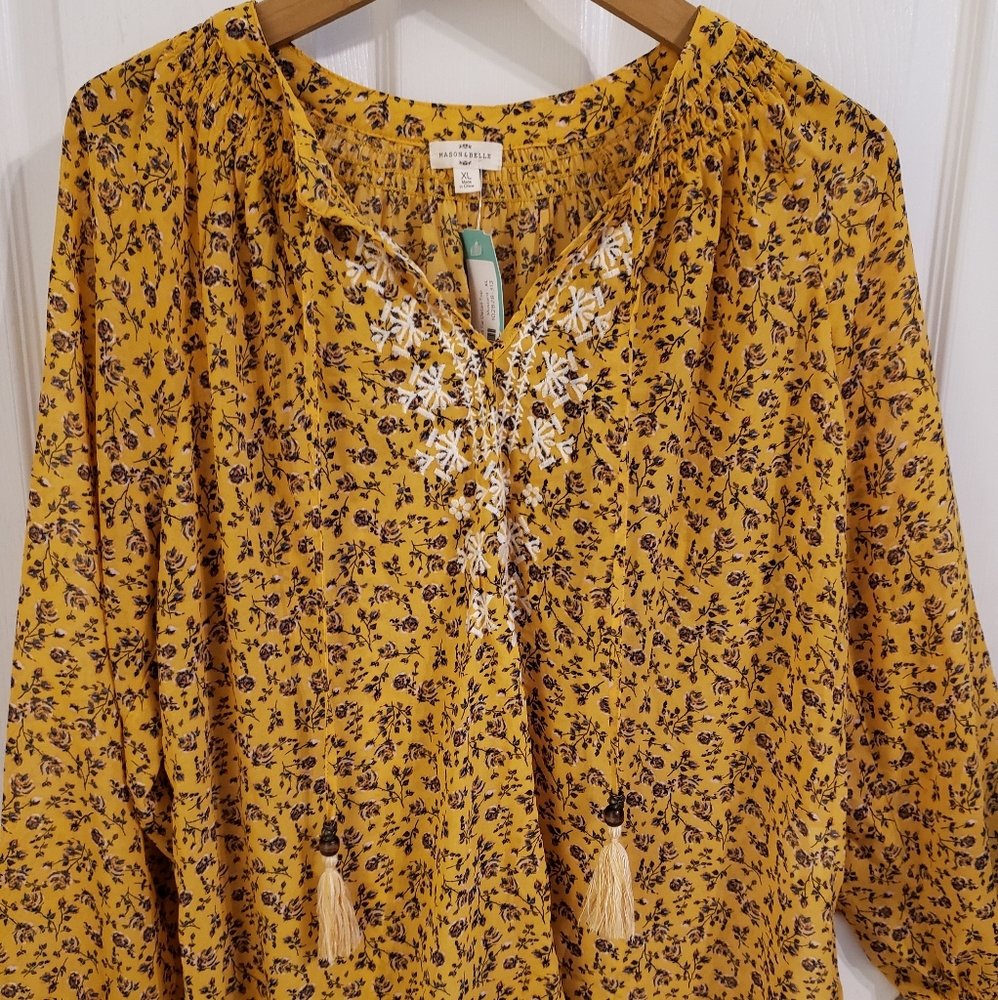 Mason & Belle Bobby Embroidered Tie Detail Top
